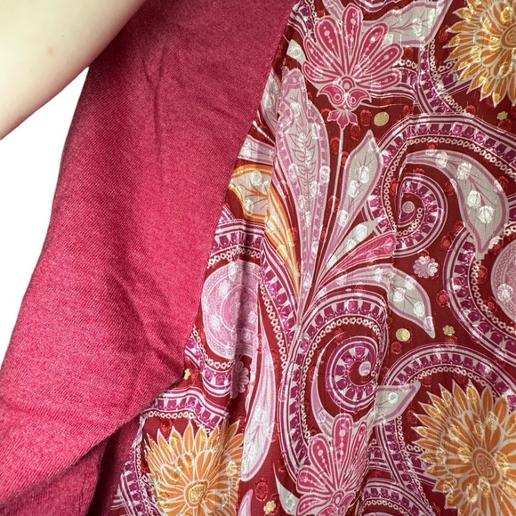 Soft Surroundings Knit Open Front Paisley Patterned Back Raspberry Pink Cardigan - Picture 7 of 7